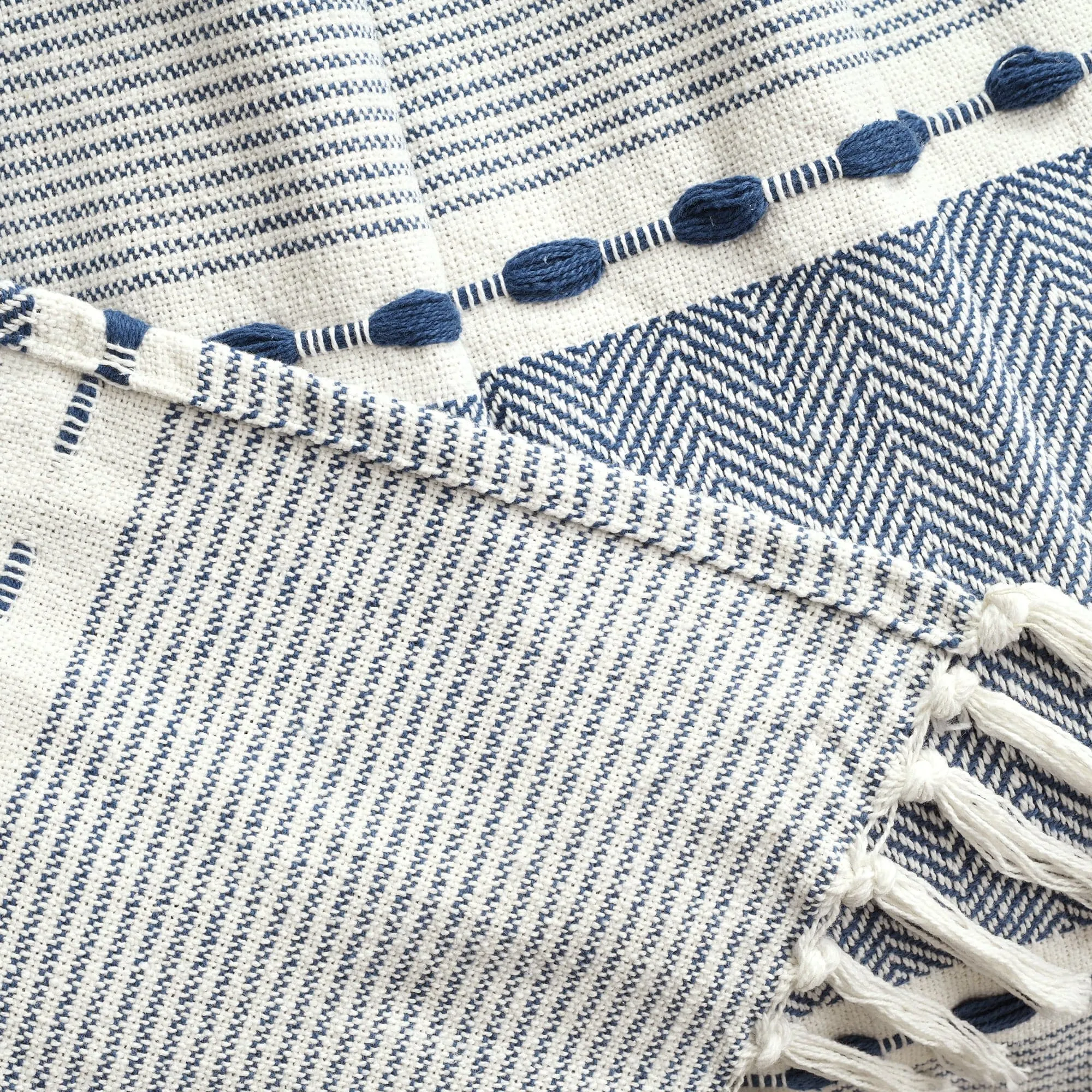 Herringbone Stripe Yarn Dyed Cotton Woven Tassel Throw Blanket