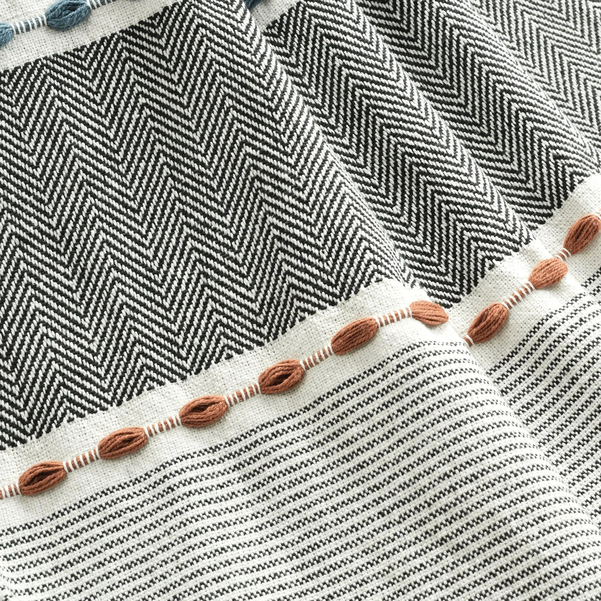 Herringbone Stripe Yarn Dyed Cotton Woven Tassel Throw Blanket