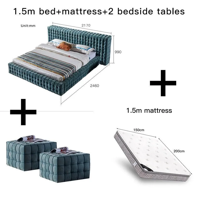 Italian Modern Fabric Velvet King Size Bed Frame