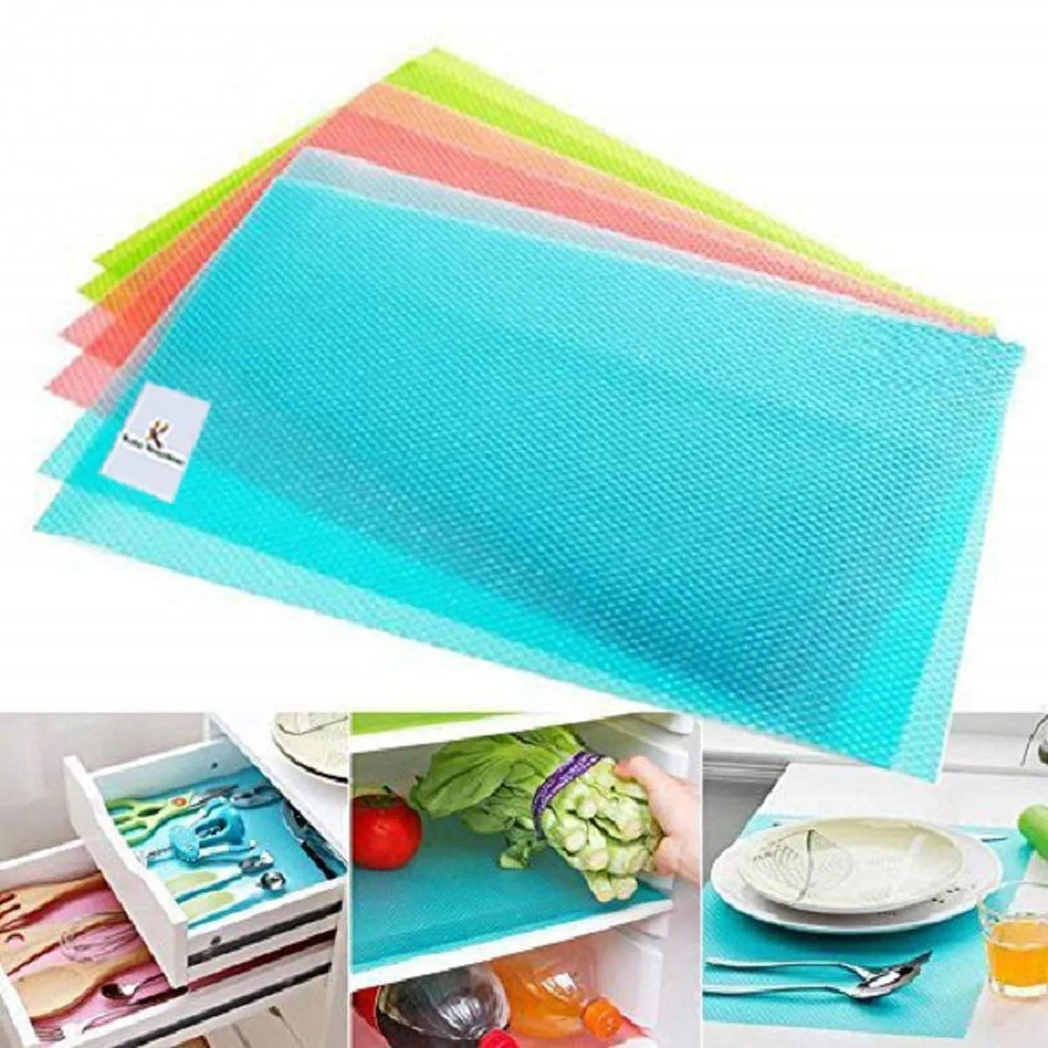 Kuber Industries Multipurpose Refrigerator Drawer Mat|Circle Design & Water Proof Plastic Material|Size-48 cm x 33 cm ,Pack of 6 (Multicolour)