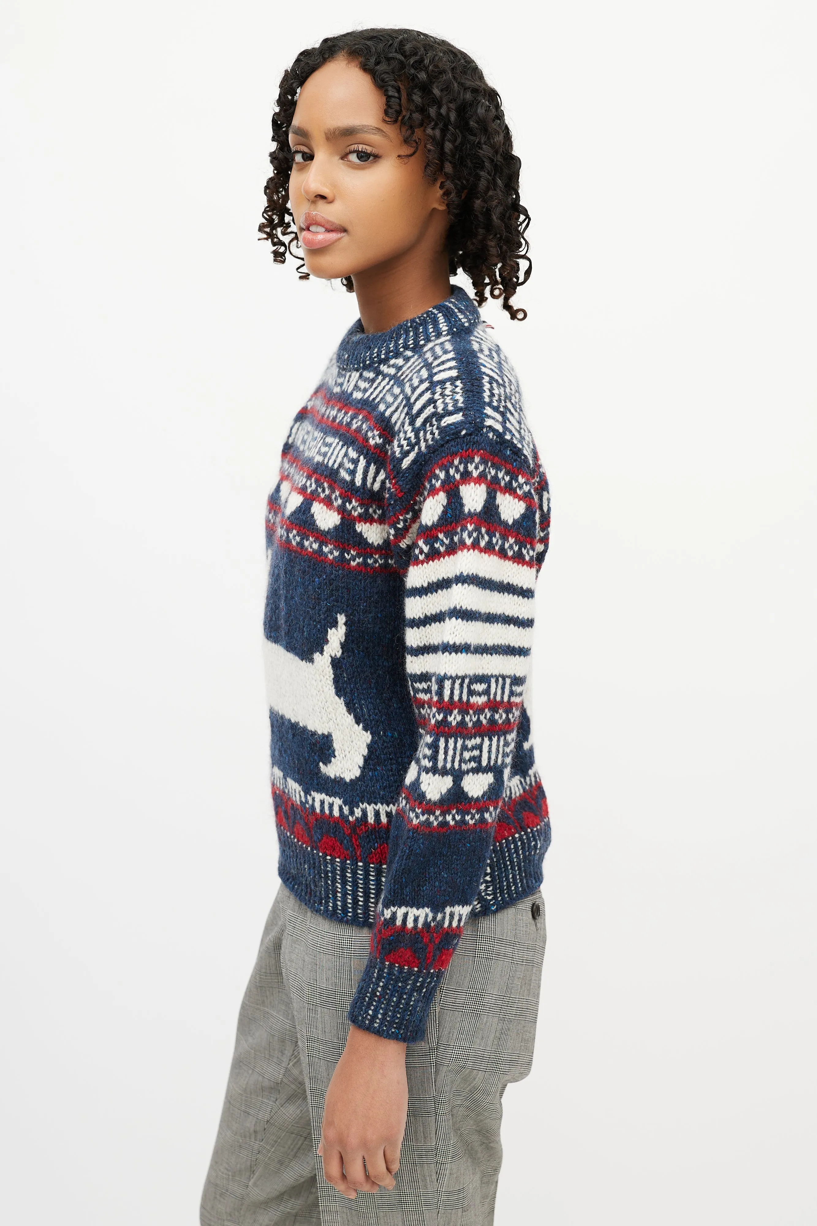Navy & Multicolour Wool Knit Sweater