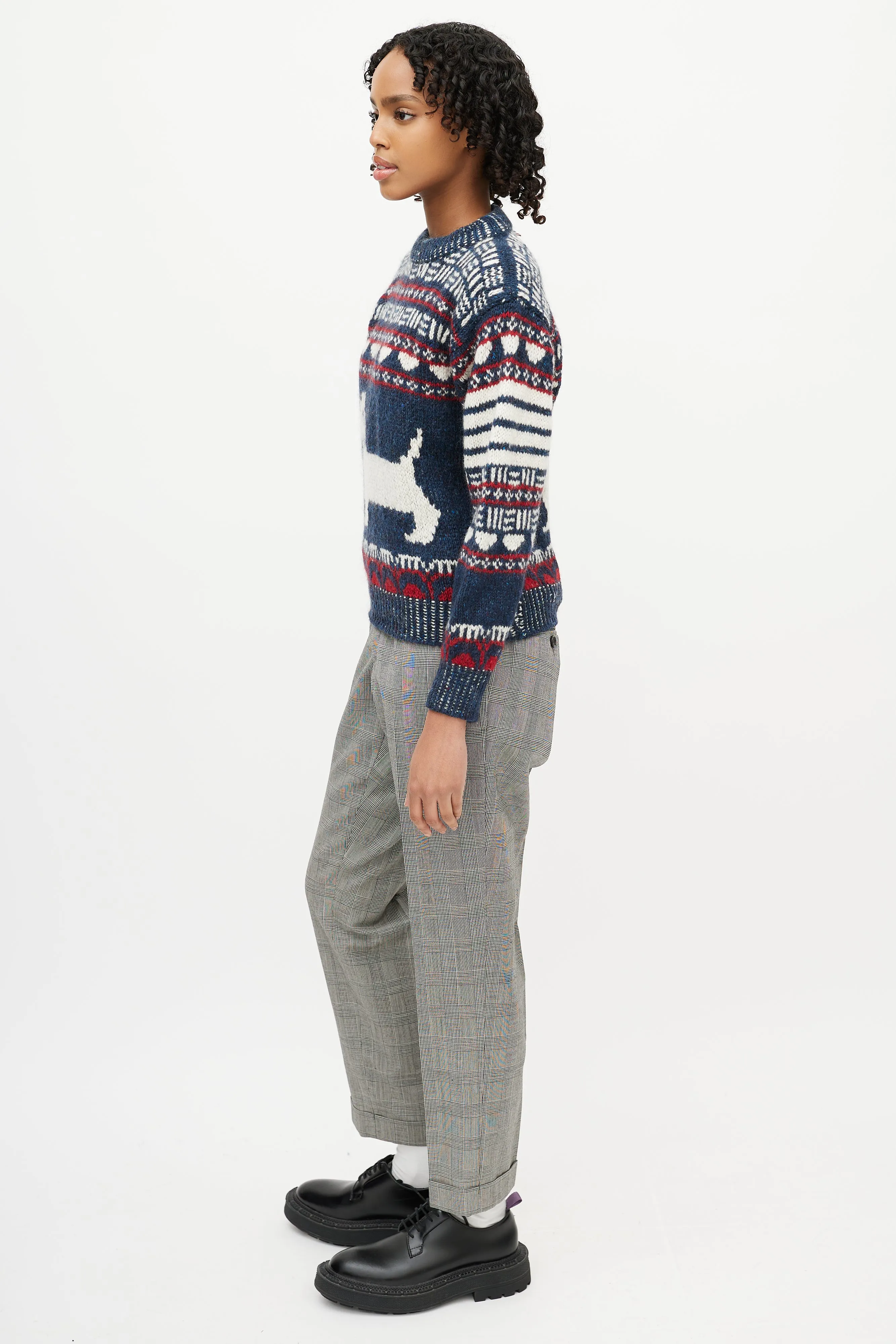 Navy & Multicolour Wool Knit Sweater