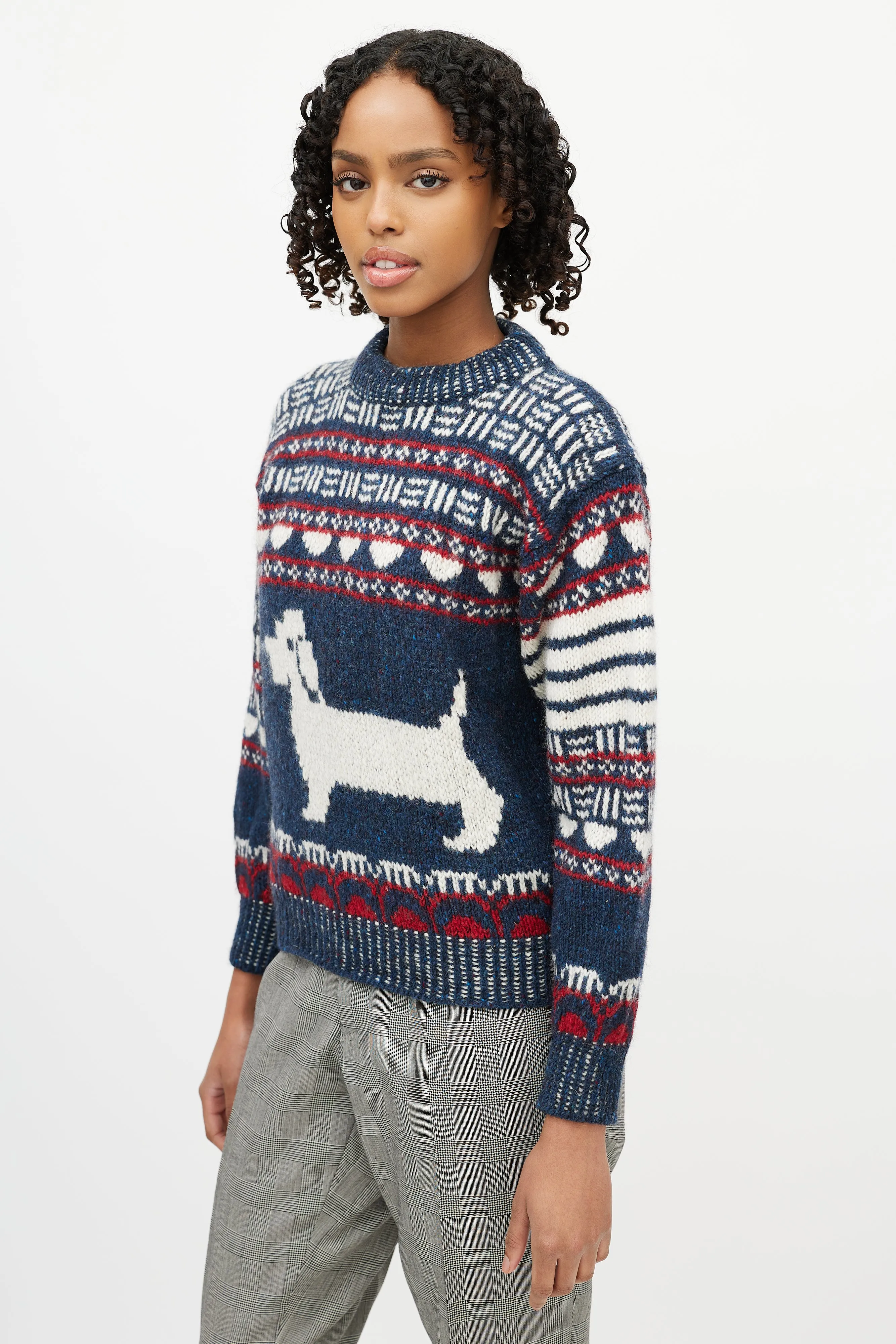 Navy & Multicolour Wool Knit Sweater