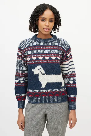 Navy & Multicolour Wool Knit Sweater