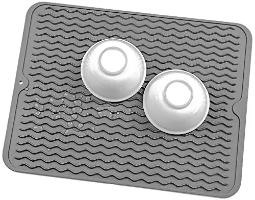 NILKANTH® Silicone Dish Drying Mat for Multiple Usage,Easy Clean,Eco-Friendly,Heat-Resistant Silicone Mat for Kitchen Counter or Sink,Refrigerator or Drawer Liner Grey L 16 x 12 inches