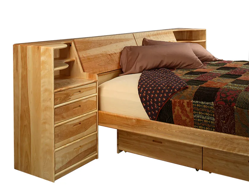Platform Pedestal Bed with Slope Headboard, Nightstands, and Under-Bed Drawers