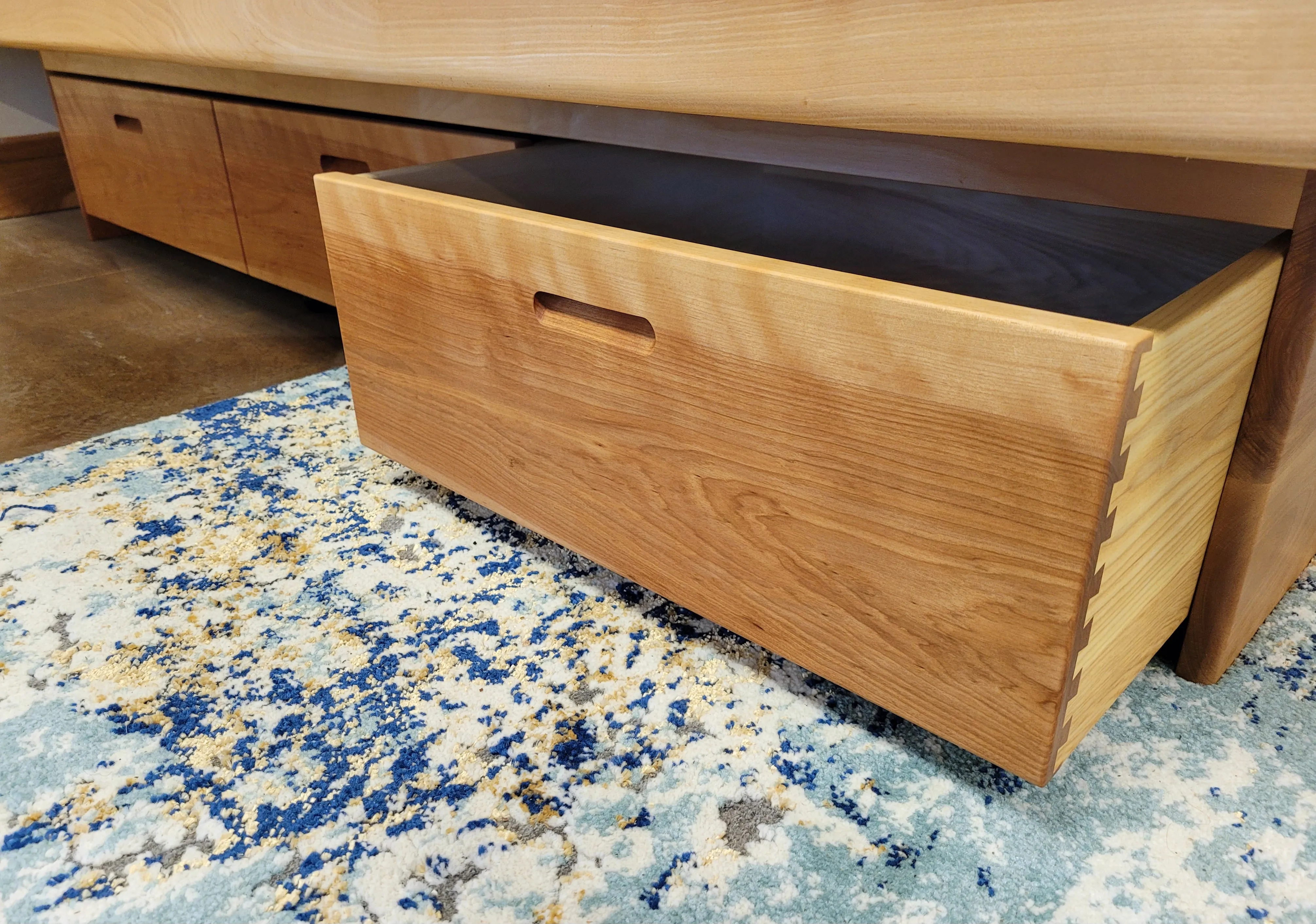 Platform Pedestal Bed with Slope Headboard, Nightstands, and Under-Bed Drawers