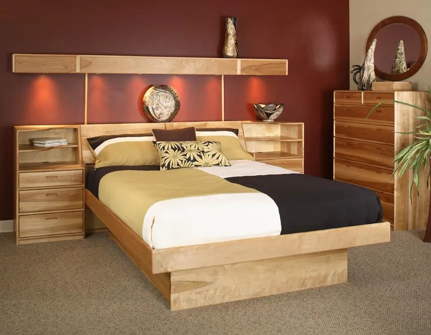 Platform Pedestal Bed with Slope Headboard, Nightstands, and Under-Bed Drawers