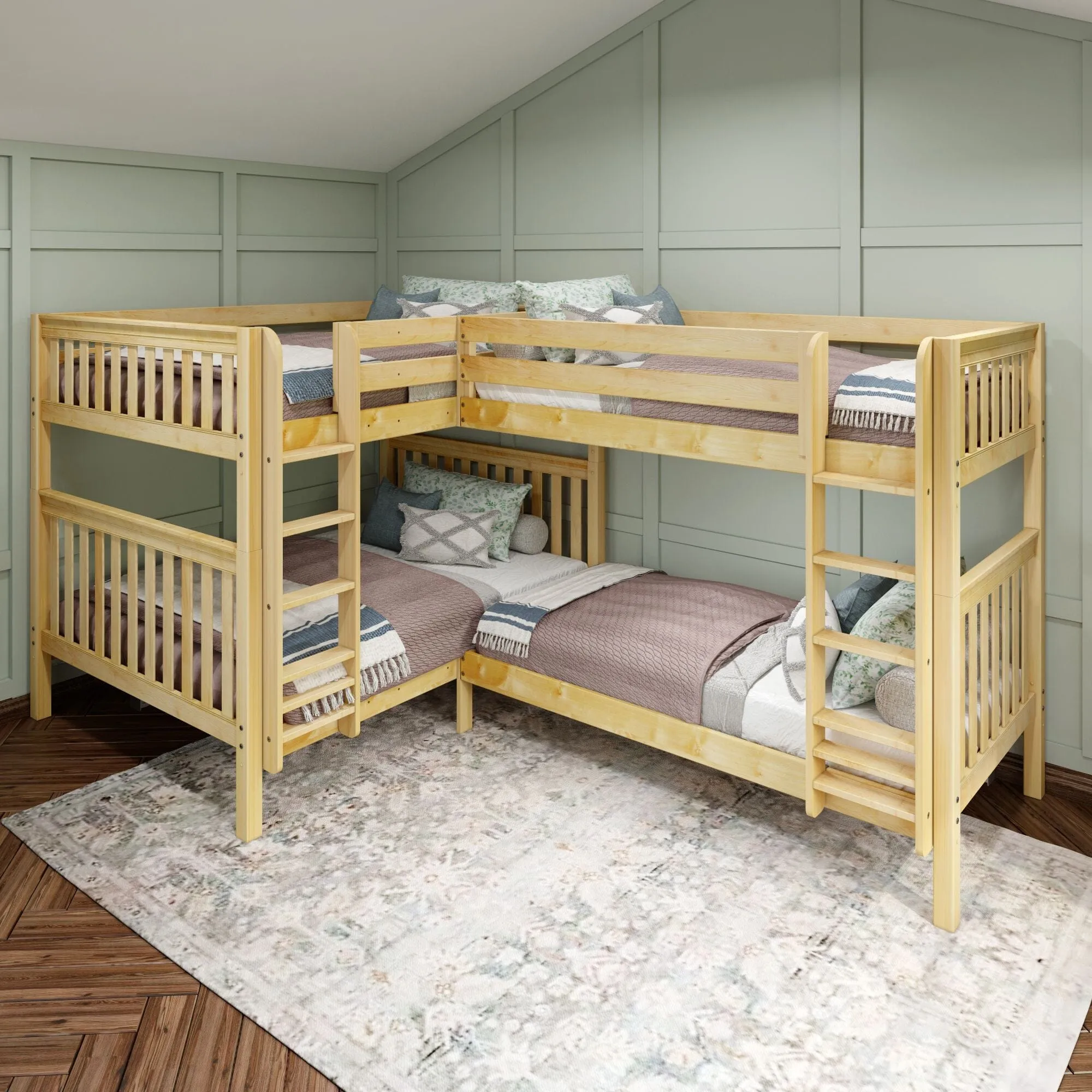Queen   Twin XL High Corner Bunk with Straight Ladders on Front