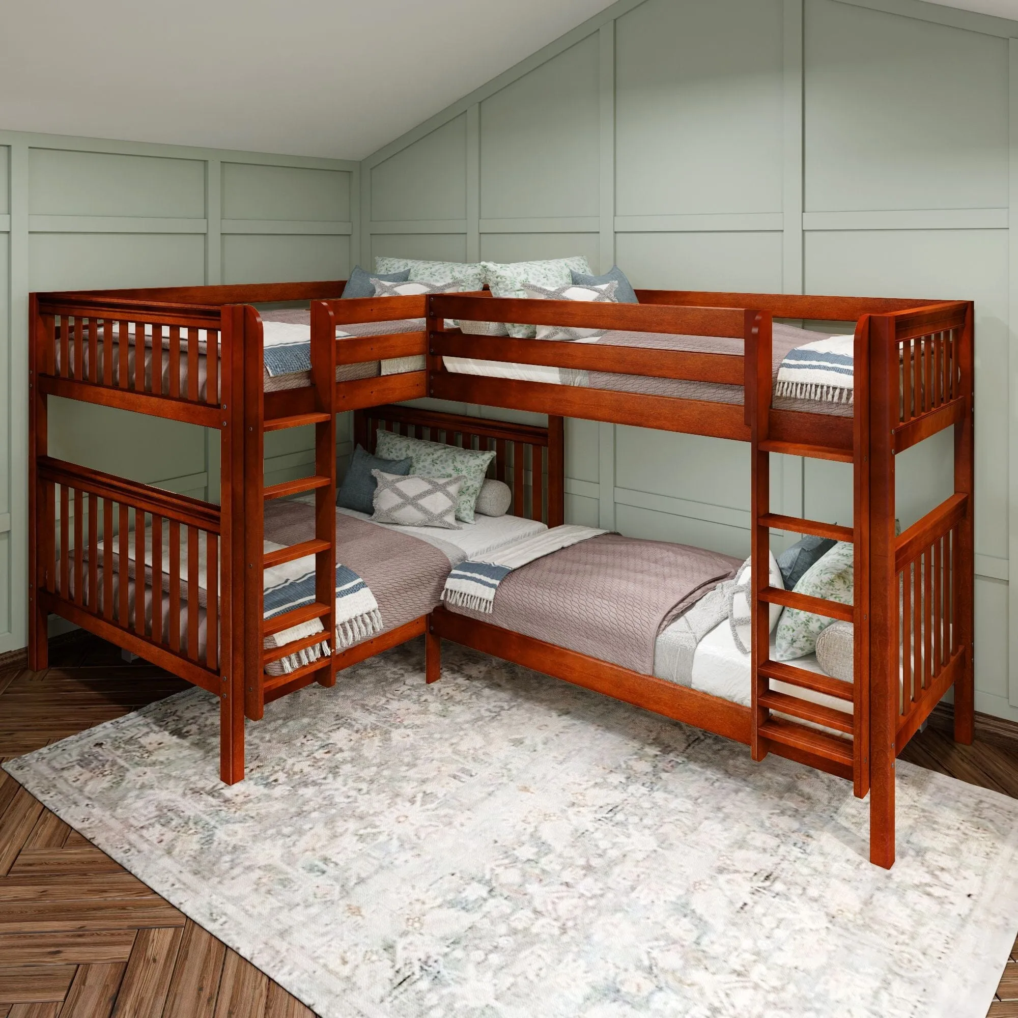 Queen   Twin XL High Corner Bunk with Straight Ladders on Front