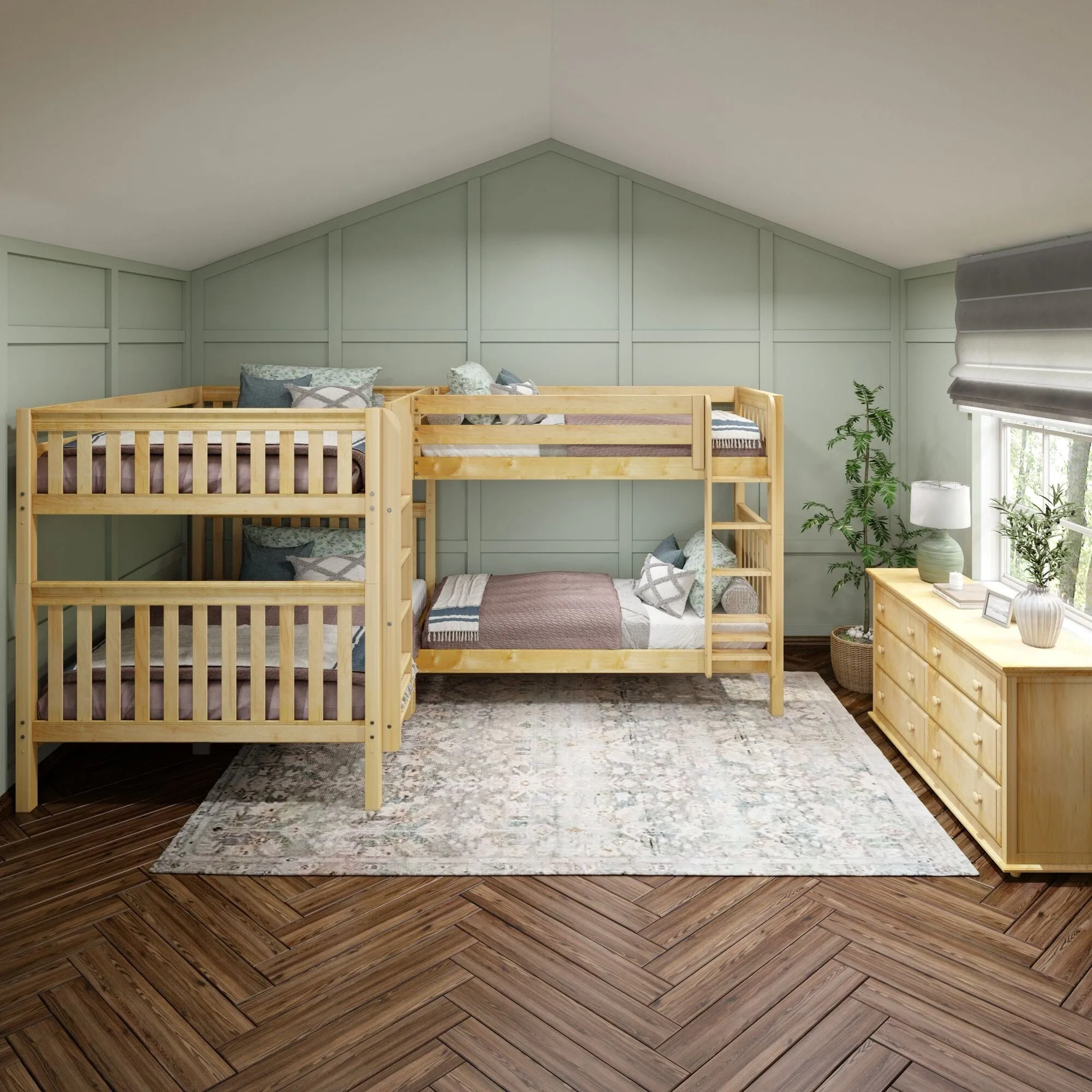 Queen   Twin XL High Corner Bunk with Straight Ladders on Front