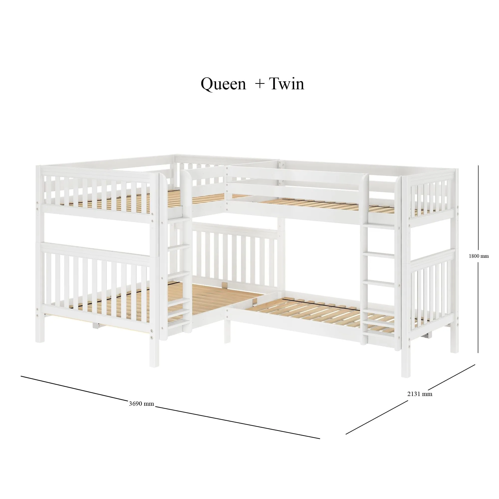 Queen   Twin XL High Corner Bunk with Straight Ladders on Front