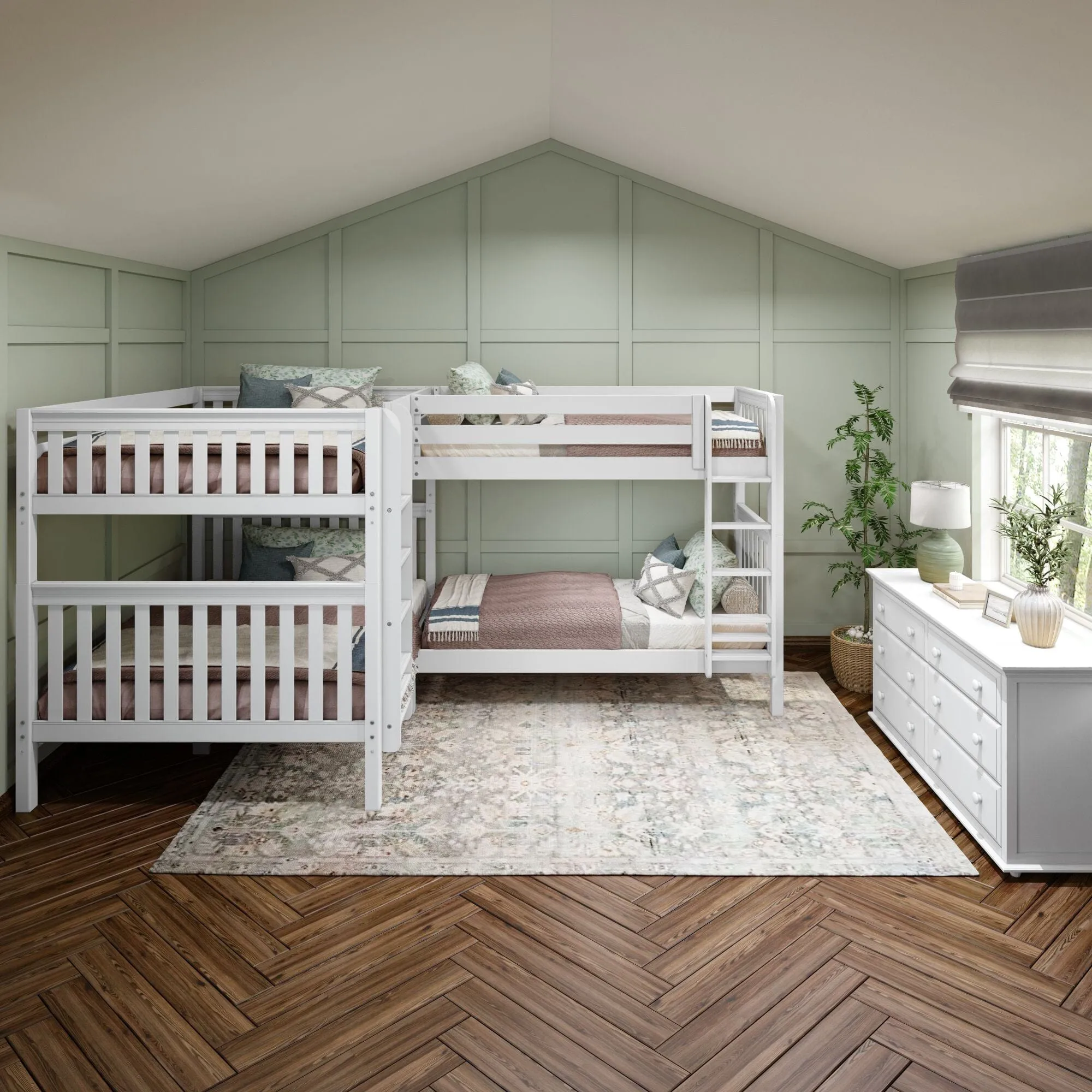 Queen   Twin XL High Corner Bunk with Straight Ladders on Front