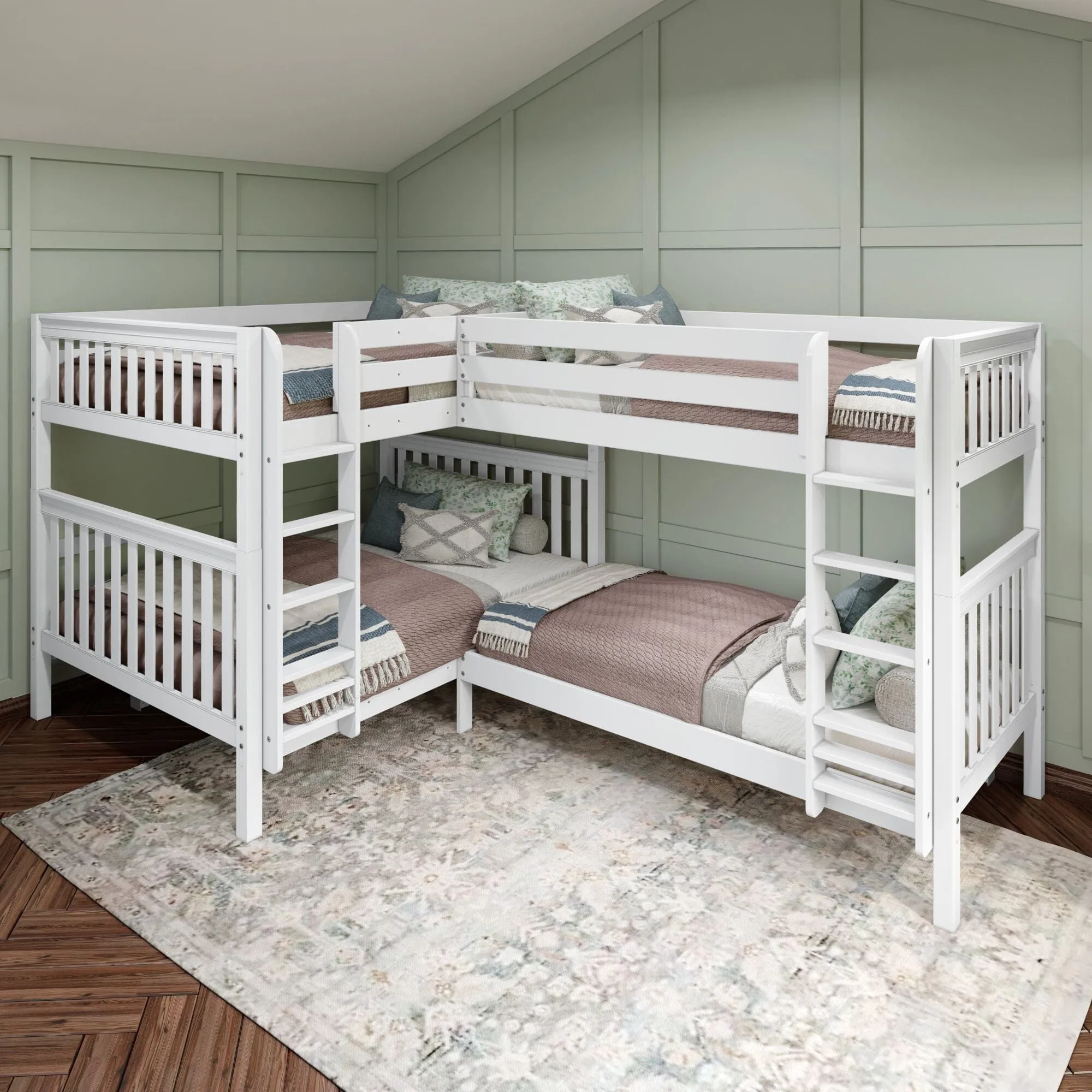 Queen   Twin XL High Corner Bunk with Straight Ladders on Front