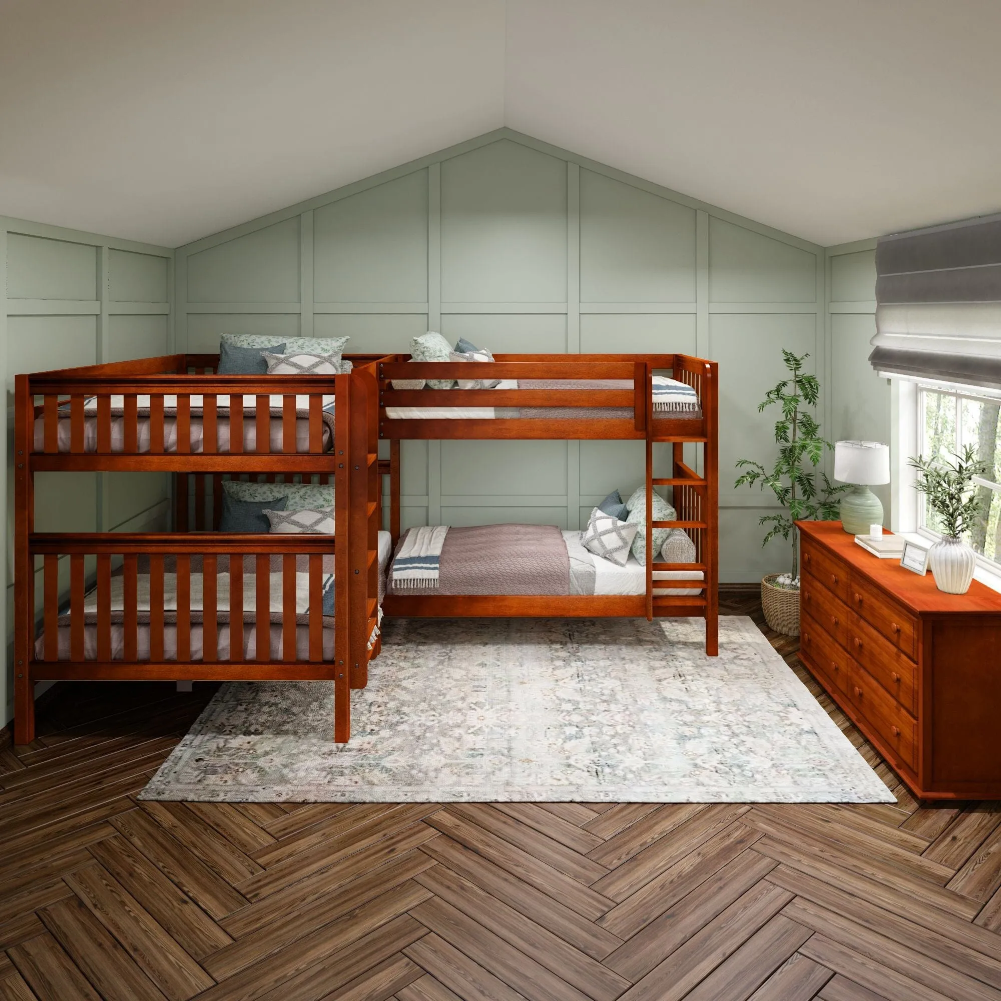 Queen   Twin XL High Corner Bunk with Straight Ladders on Front
