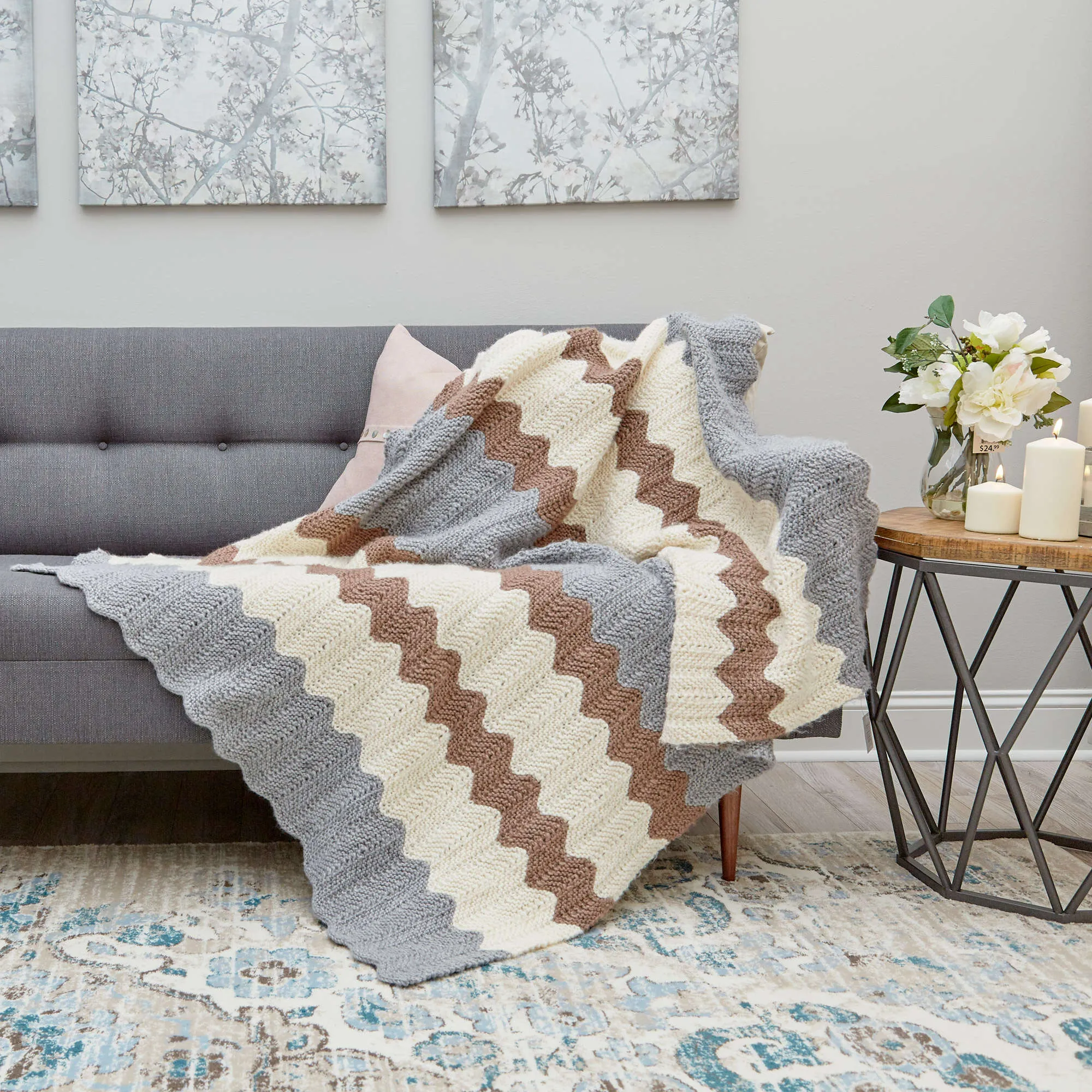 Red Heart Knit Calming Colors Chevron Throw