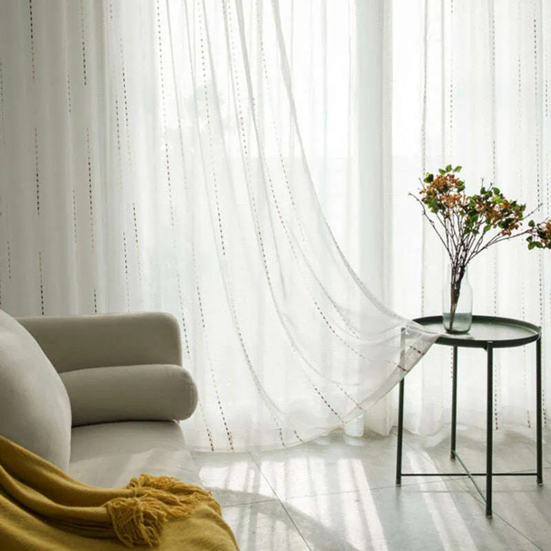 Rémy Colorful String Rain Stitched Semi - Shading Curtains - White