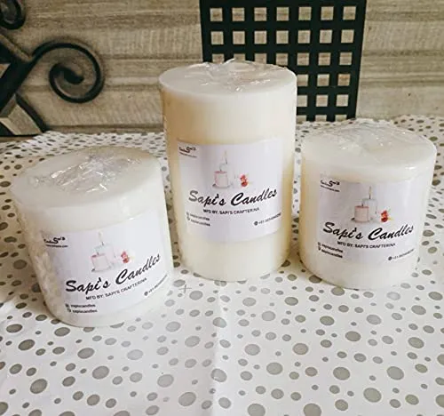 Sapi'S Scented Pure Wax Big Pillar Candles | Home Decorative Candles | Diwali Candles | Birthday Candles | Valentines Day | Aroma | 150 Hours Burn | (6x3,3x3,3x3 Inches) Pack of 3 (White)