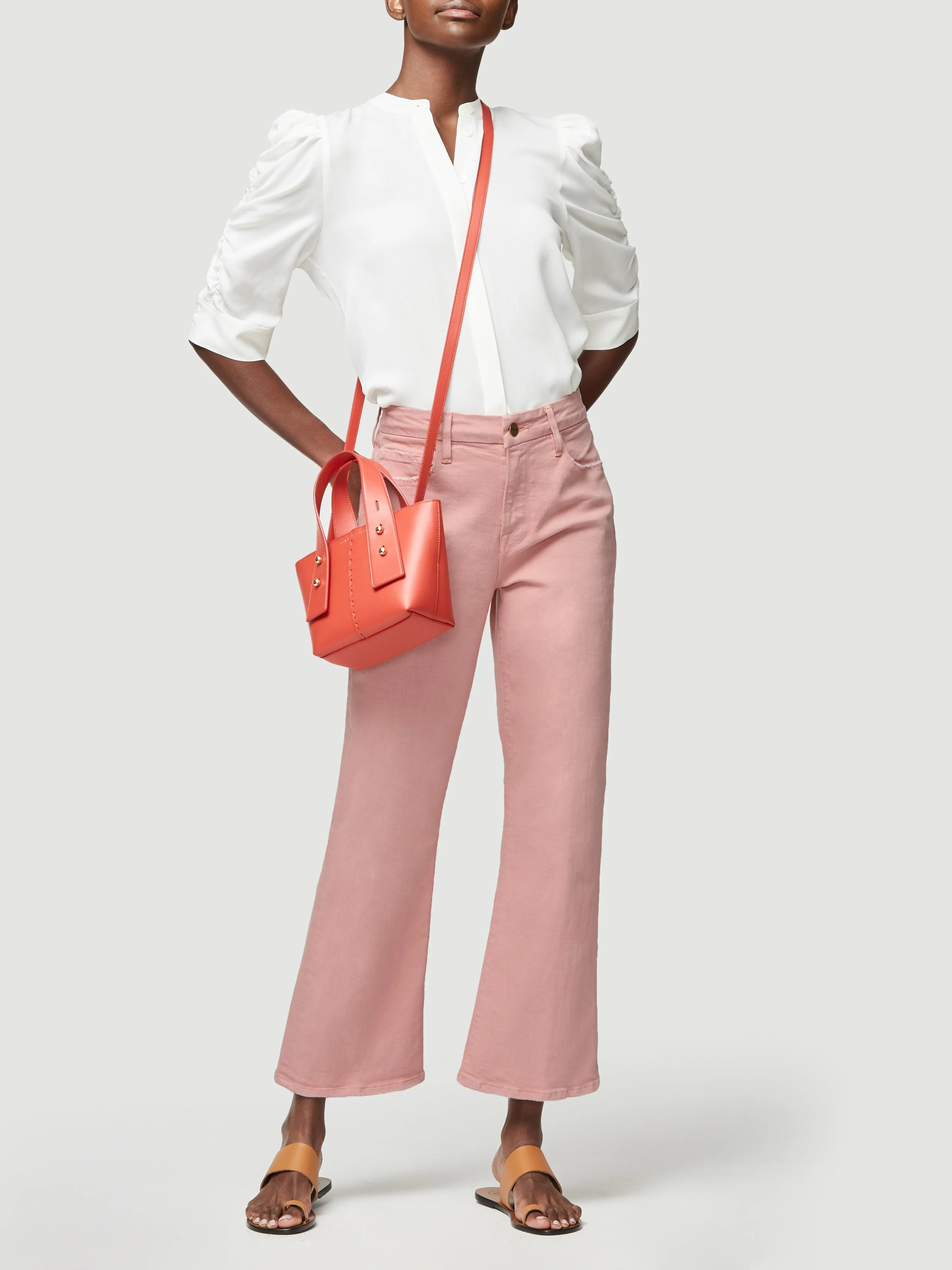 Shirred Sleeve Silk Button Up -- Blanc