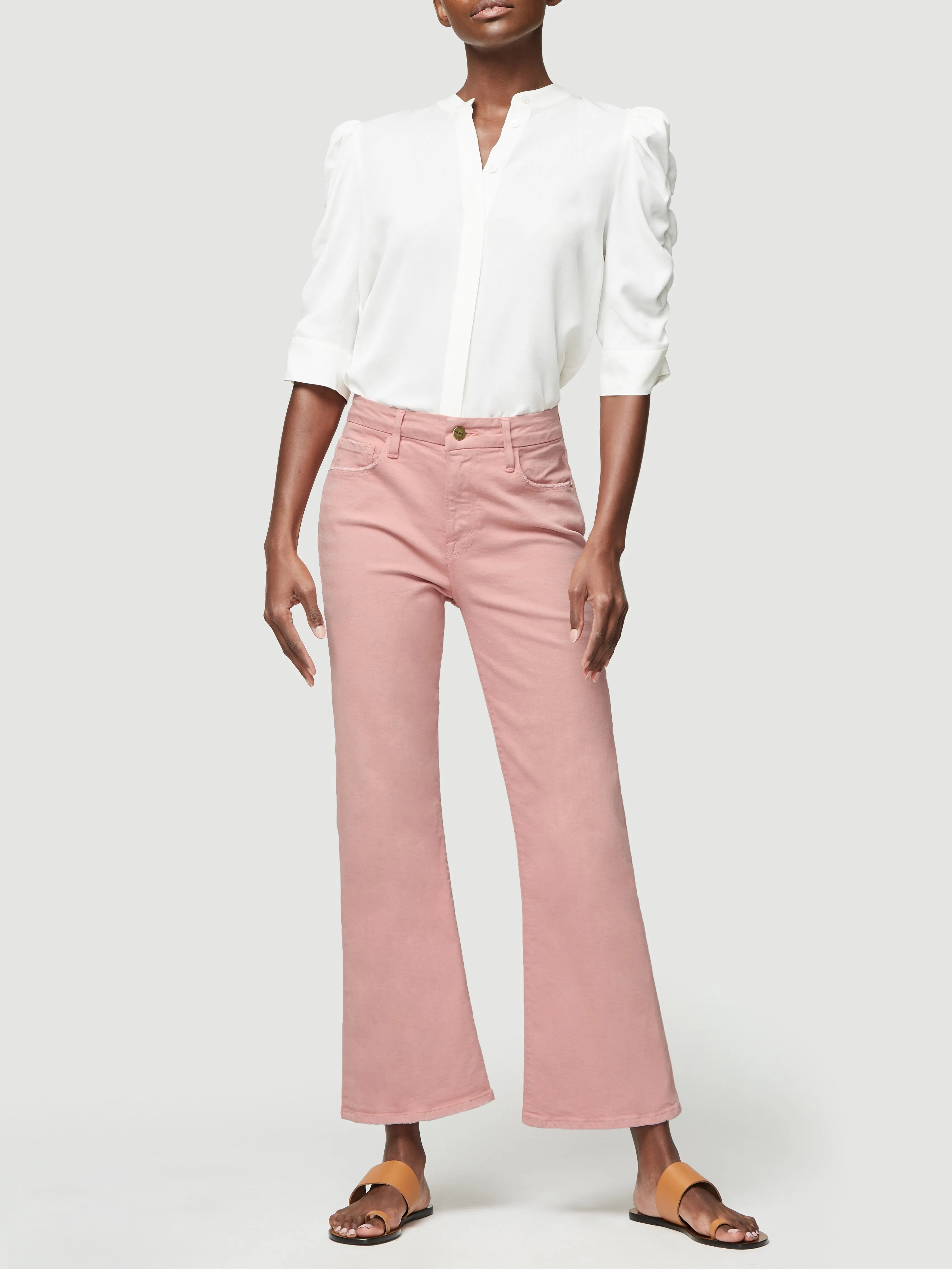 Shirred Sleeve Silk Button Up -- Blanc