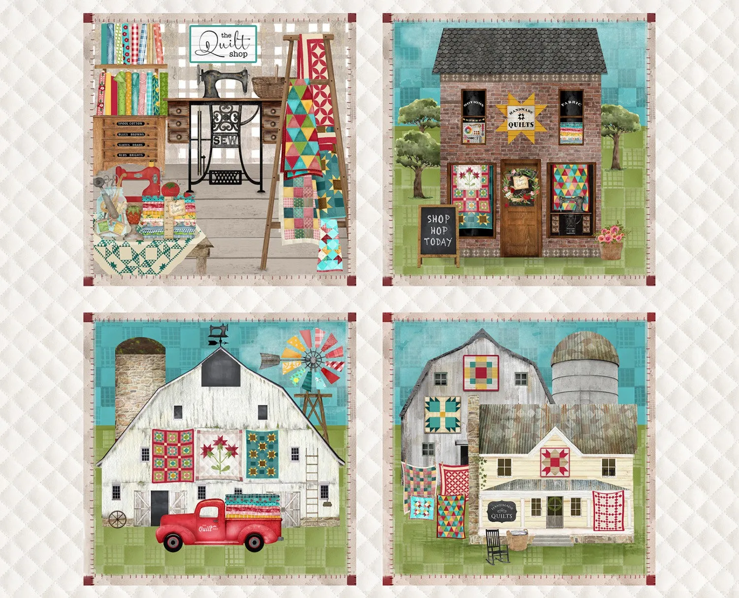 Shop Hop - 1 Yard Panel by Beth Albert for 3 Wishes