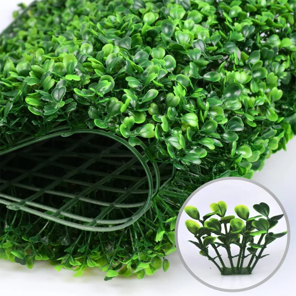 TAVASYA Artificial Wall Grass Mat_Wall Decor Hedge Leaf Mat for Vertical Garden_Home_Wall_Balcony_Backdrop Decoration_Dark Green_60 X 40 X 3 cm_Pack of 4 with 50 Tags and 1 Blade OH2