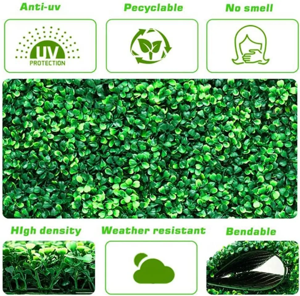 TAVASYA Artificial Wall Grass Mat_Wall Decor Hedge Leaf Mat for Vertical Garden_Home_Wall_Balcony_Backdrop Decoration_Dark Green_60 X 40 X 3 cm_Pack of 4 with 50 Tags and 1 Blade OH2