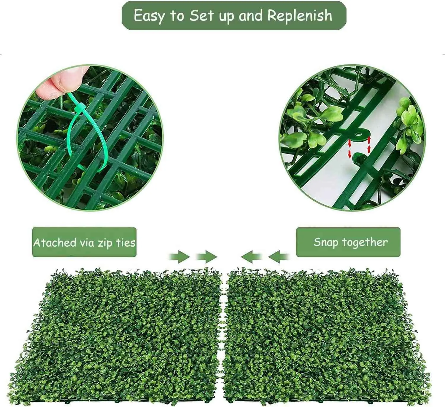 TAVASYA Artificial Wall Grass Mat_Wall Decor Hedge Leaf Mat for Vertical Garden_Home_Wall_Balcony_Backdrop Decoration_Dark Green_60 X 40 X 3 cm_Pack of 4 with 50 Tags and 1 Blade OH2