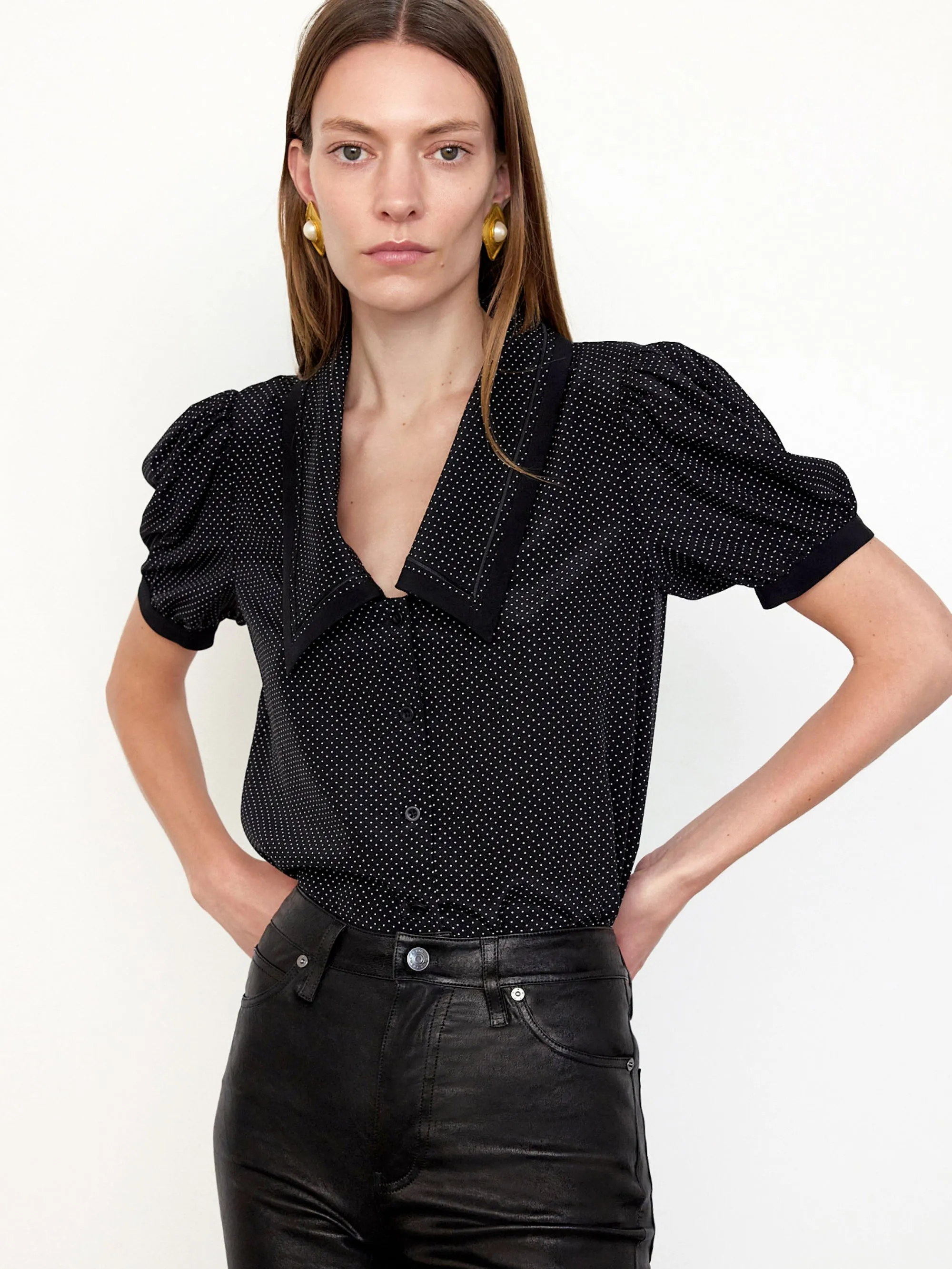 The Polka Dot Sailor Blouse -- Black Multi