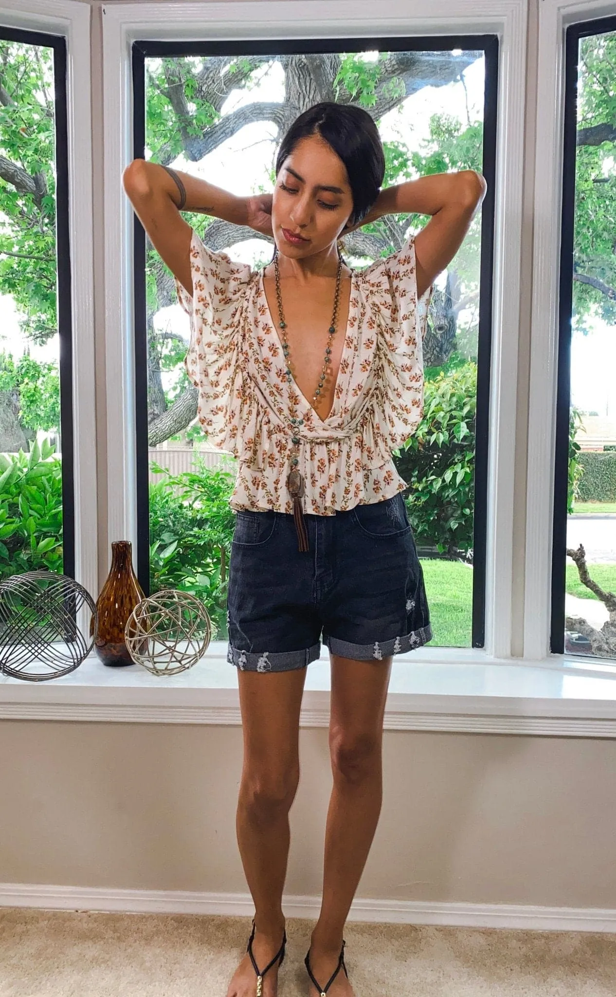 Venice Floral Print Ruffle Butterfly Sleeve Top - Ivory