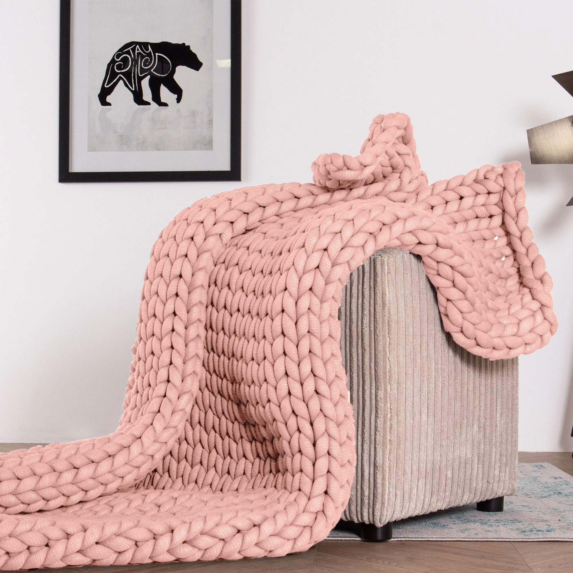 Weighted Blanket for Adults - Chunky Knit Dusty Pink