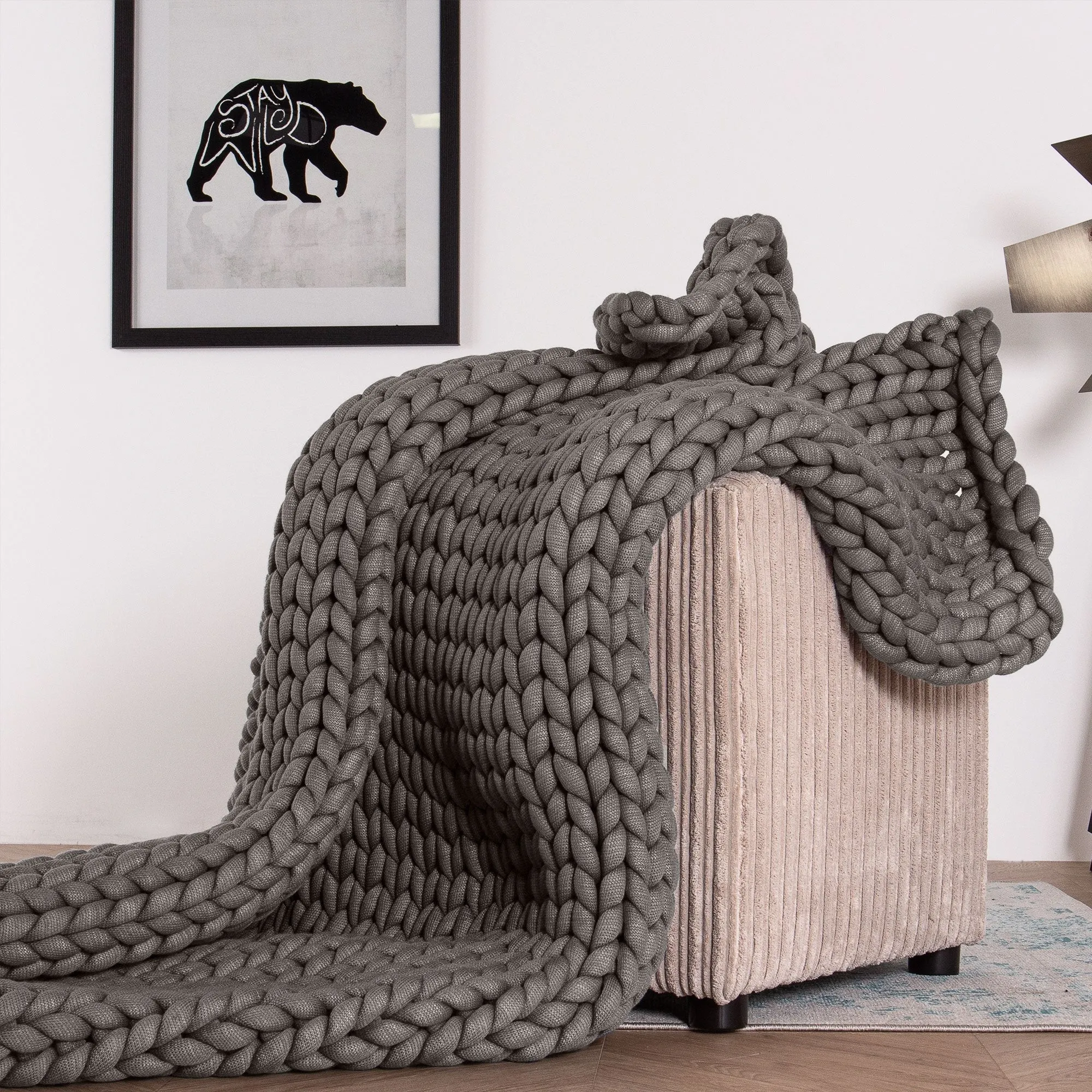 Weighted Blanket for Adults - Chunky Knit Grey