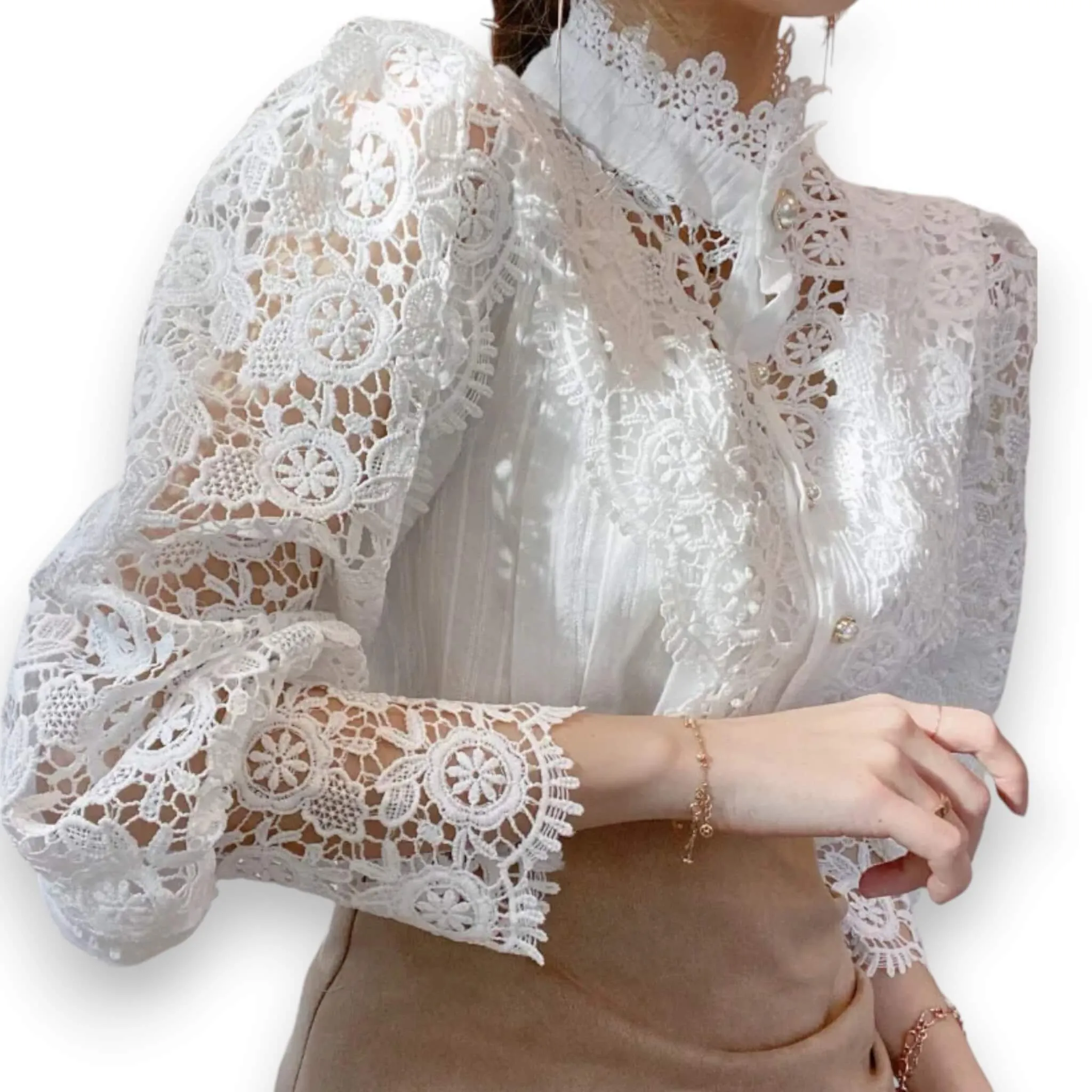 White Victorian Button Down Blouse